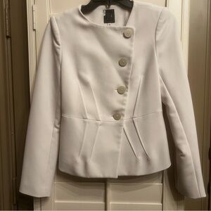 Classy, stylish winter white blazer with asymmetrical buttons